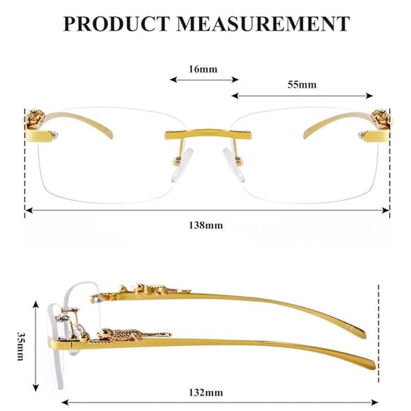 90s Vintage Square Hip Hop Gold Wire Frames Retro Rectangle Leopard Sunglasses - Picture 9 of 9